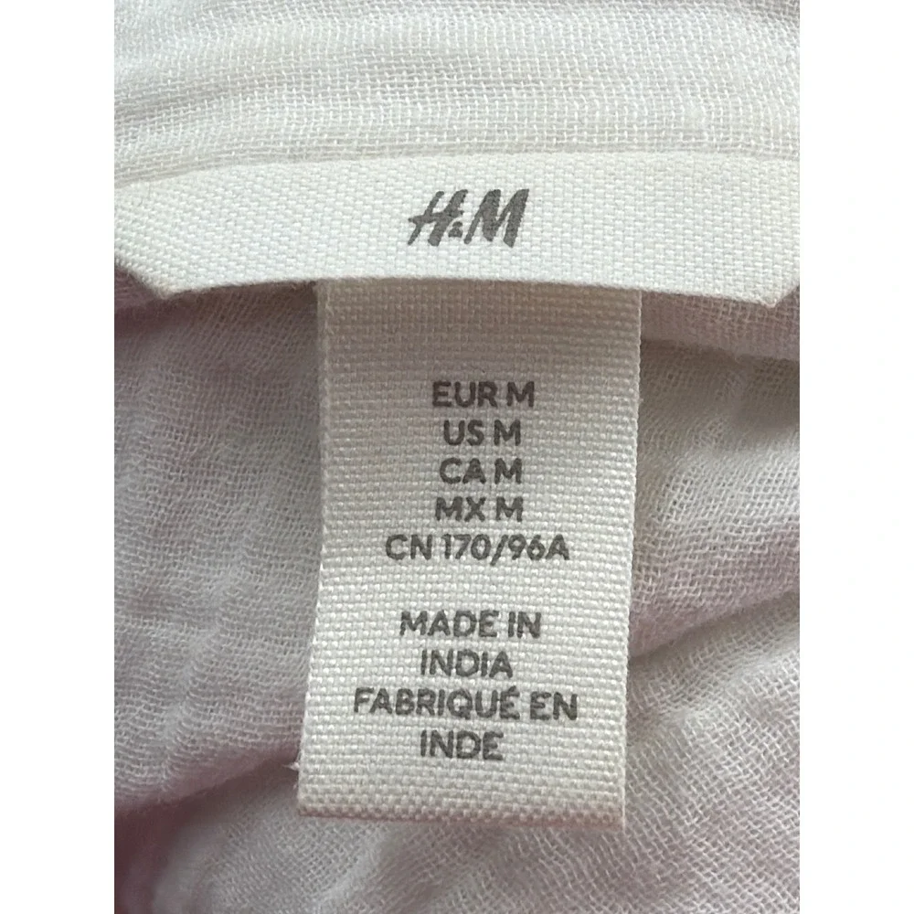 HM White Double Gauze Cotton Button Down Shirt Womens Medium Relaxed Fit Pockets